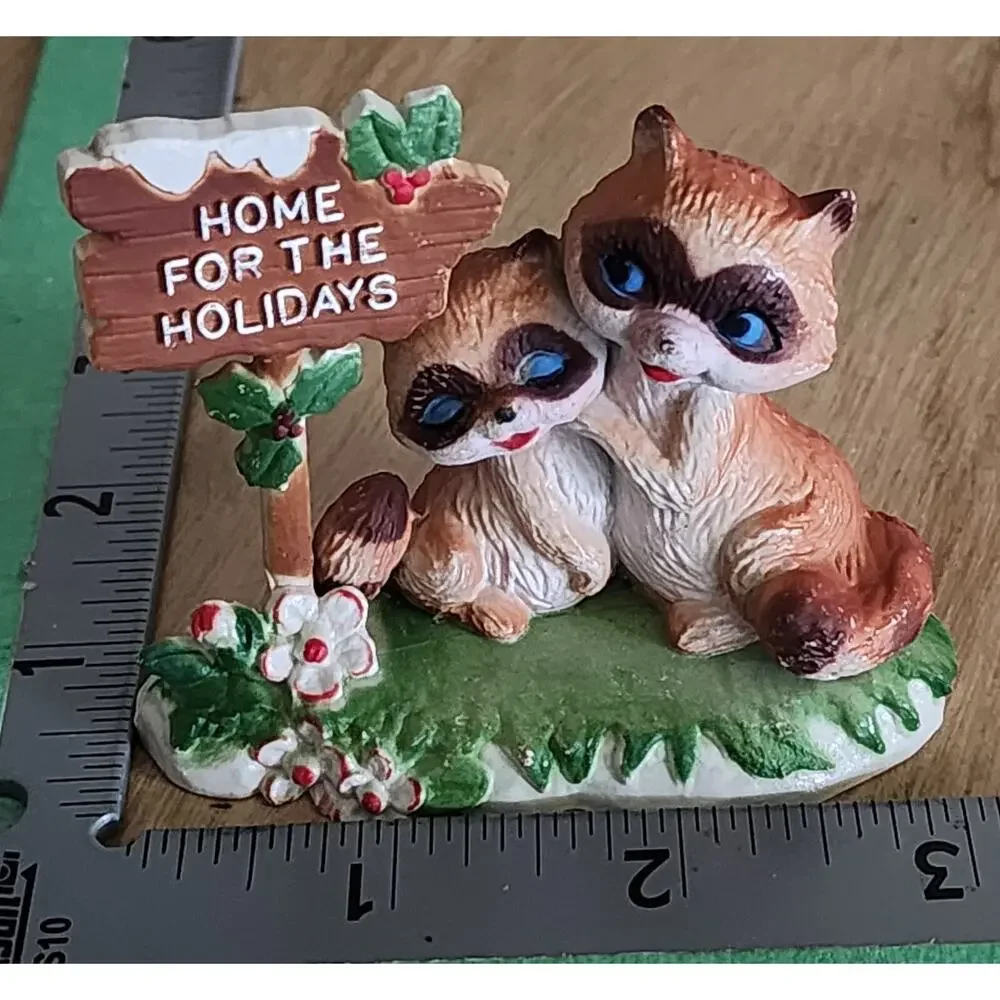 Vintage Home For The Holidays Raccoon Couple Plastic Figurine Hong Kong See Desc